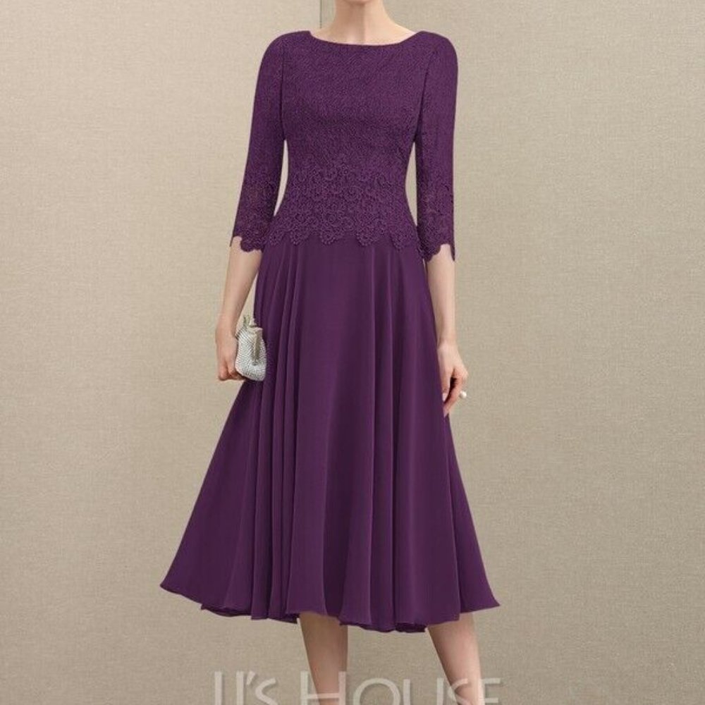 JJs House Mother Of The Bride Dress A-Line Scoop Neck Chiffon Lace. Size 0